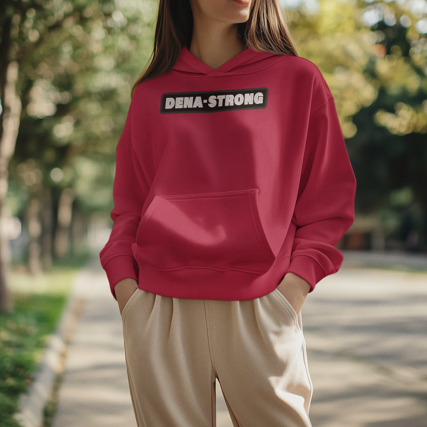 Dena-Strong Red Custom Embroidery Hoodie