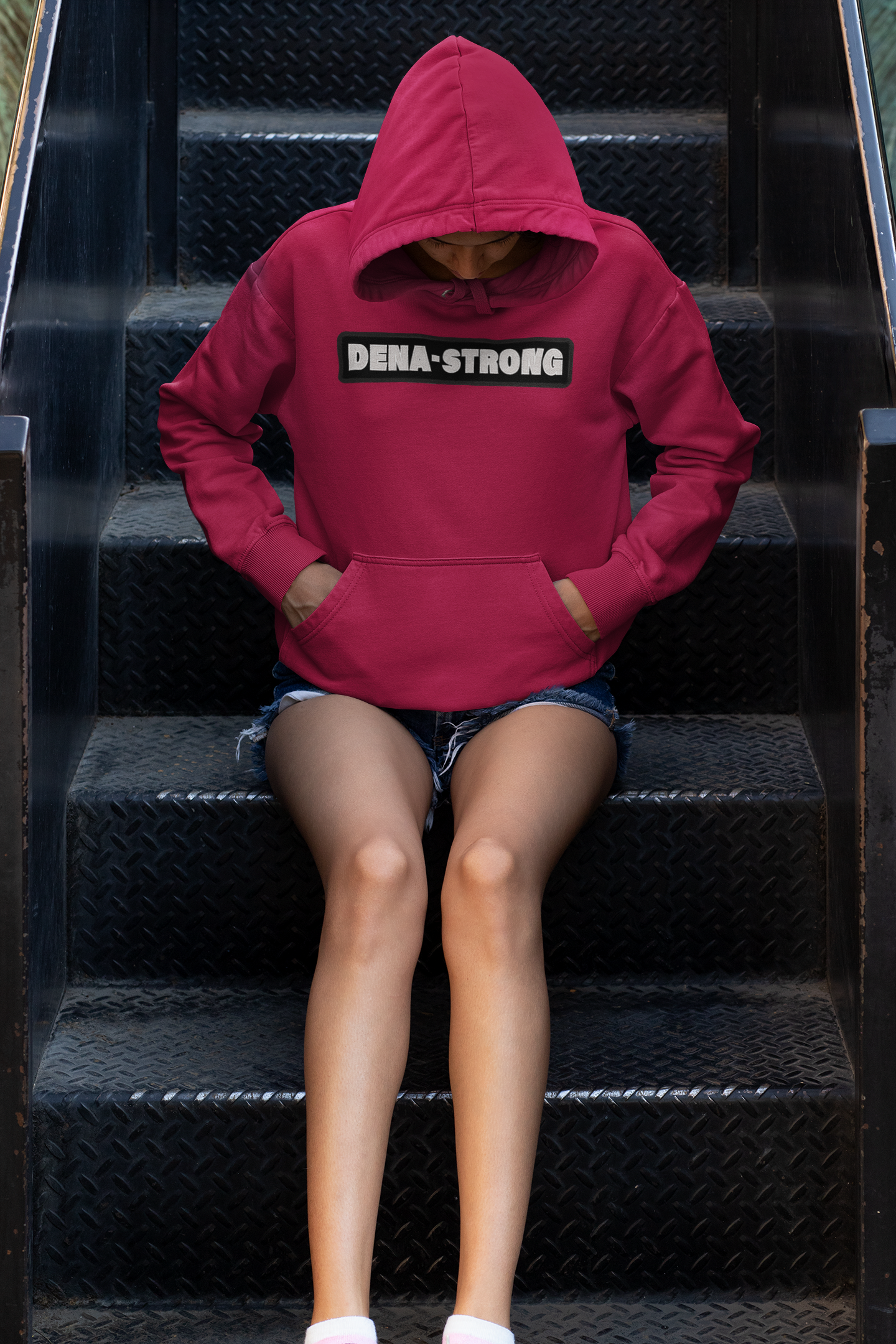 Dena-Strong Red Custom Embroidery Hoodie