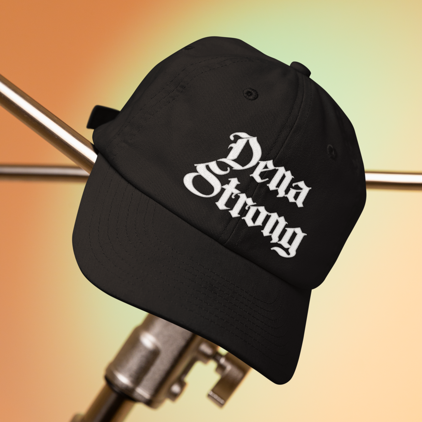 Dena Strong Dad hat in black with white custom embroidery