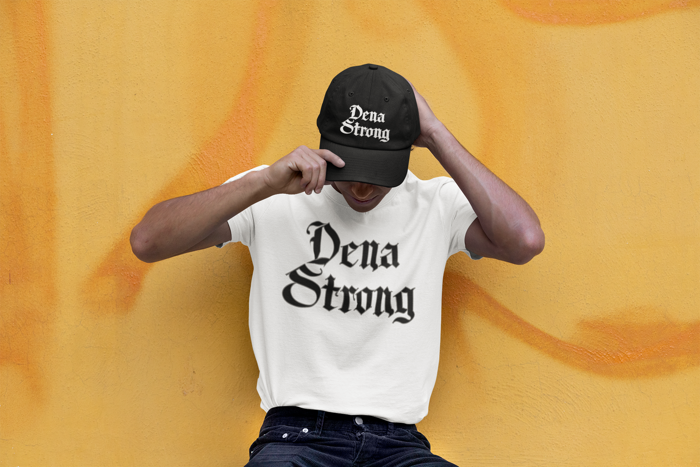 Dena Strong Dad hat in black with white custom embroidery
