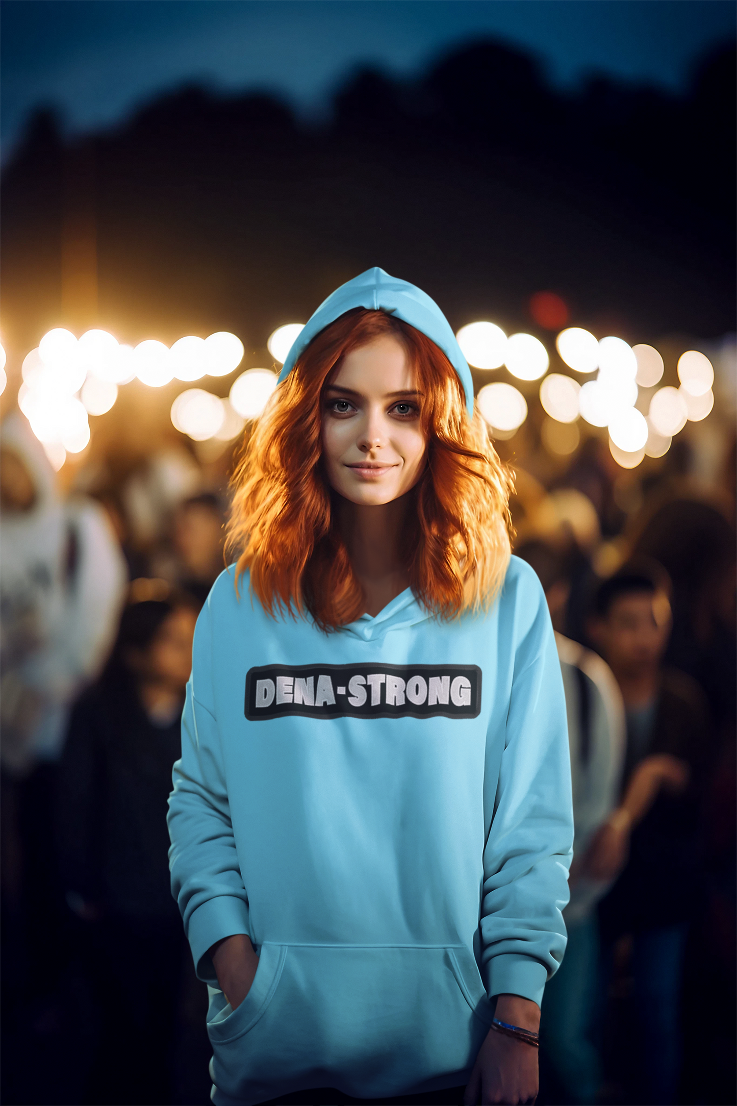 Dena-Strong Custom Embroidery, Light Blue Hoodie