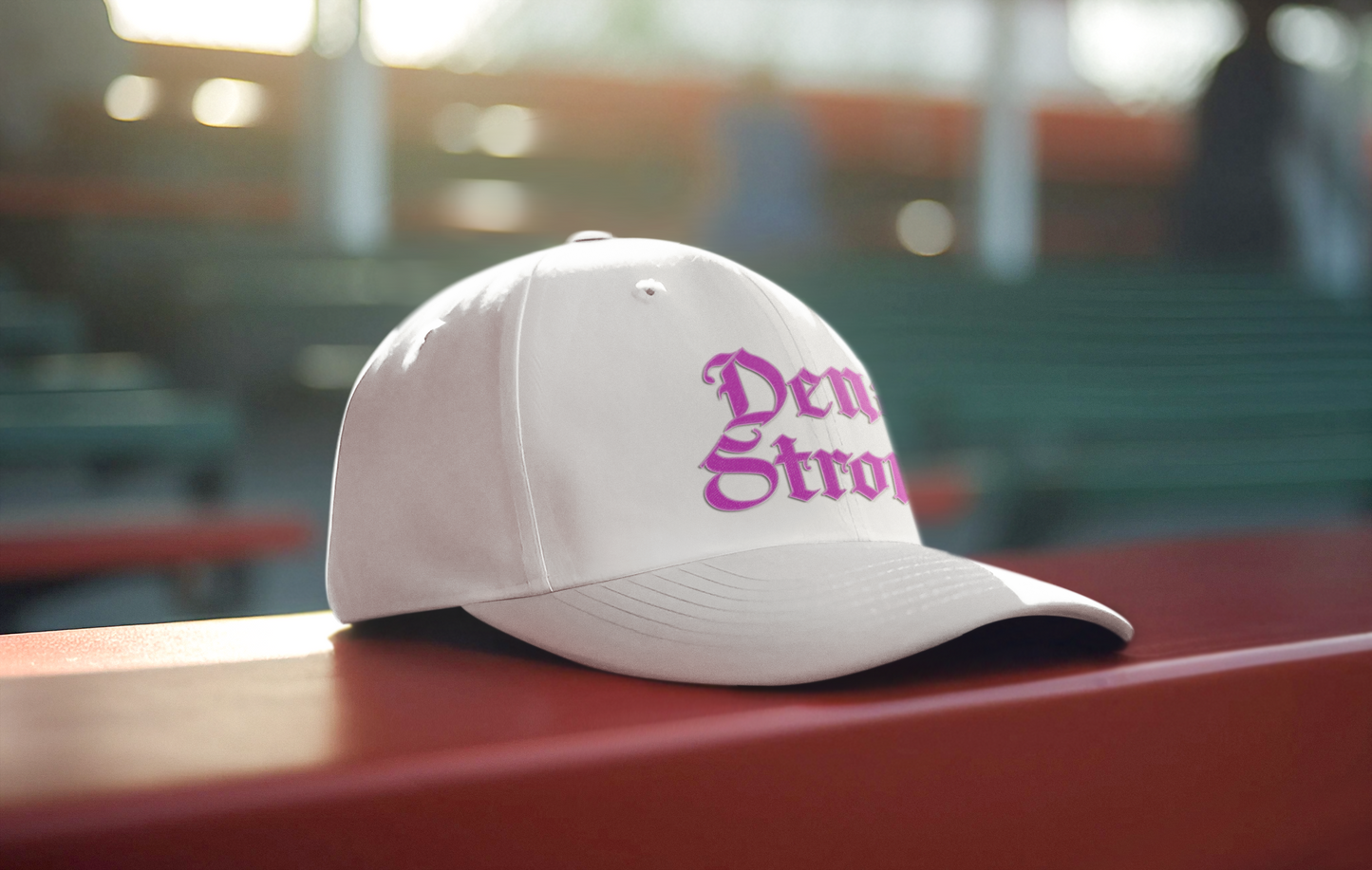 Dena Strong Dad hat in white with bright pink custom embrpoidery