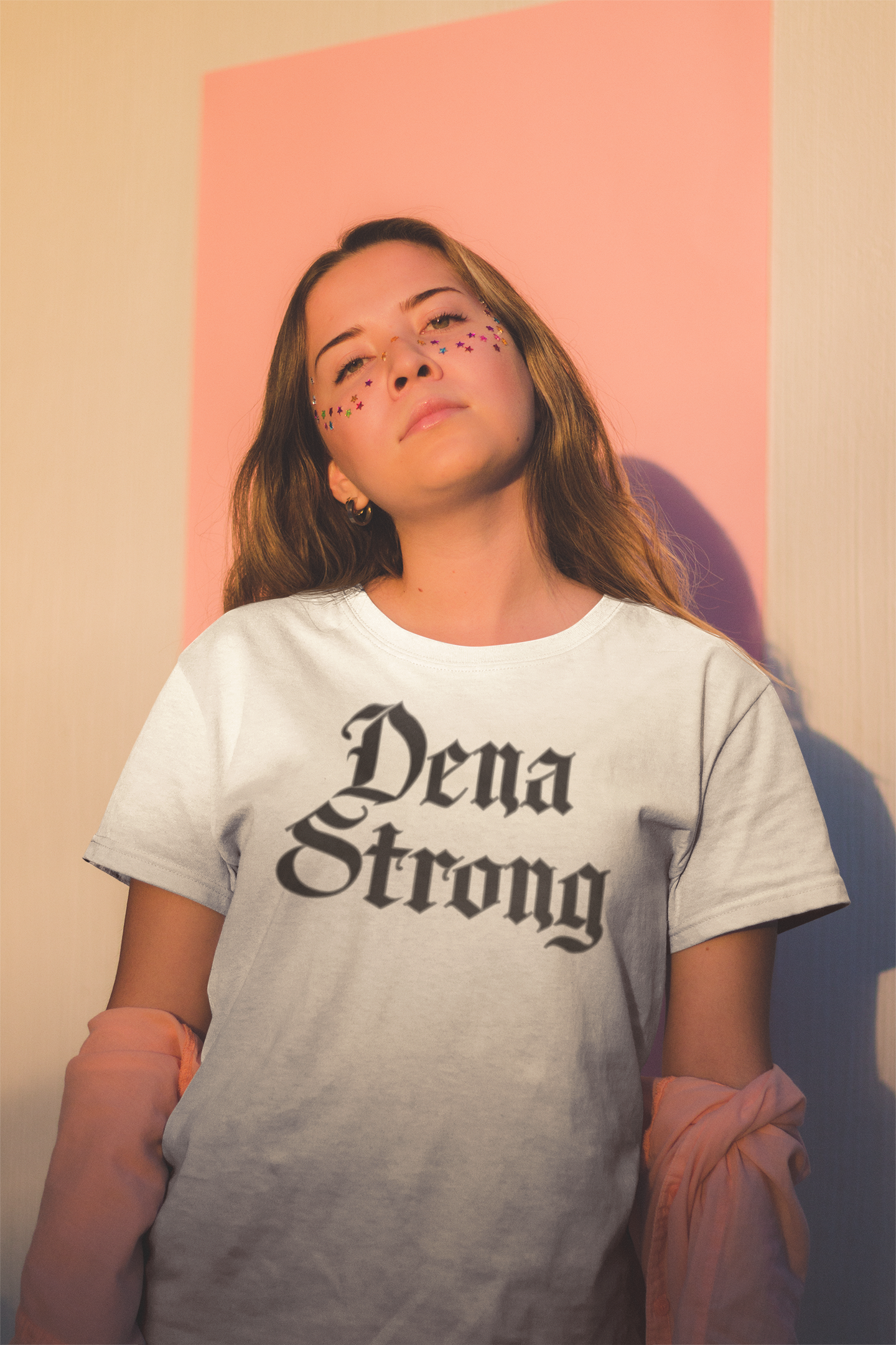 Dena Strong short sleeve white T-Shirt with DTG black gothic print