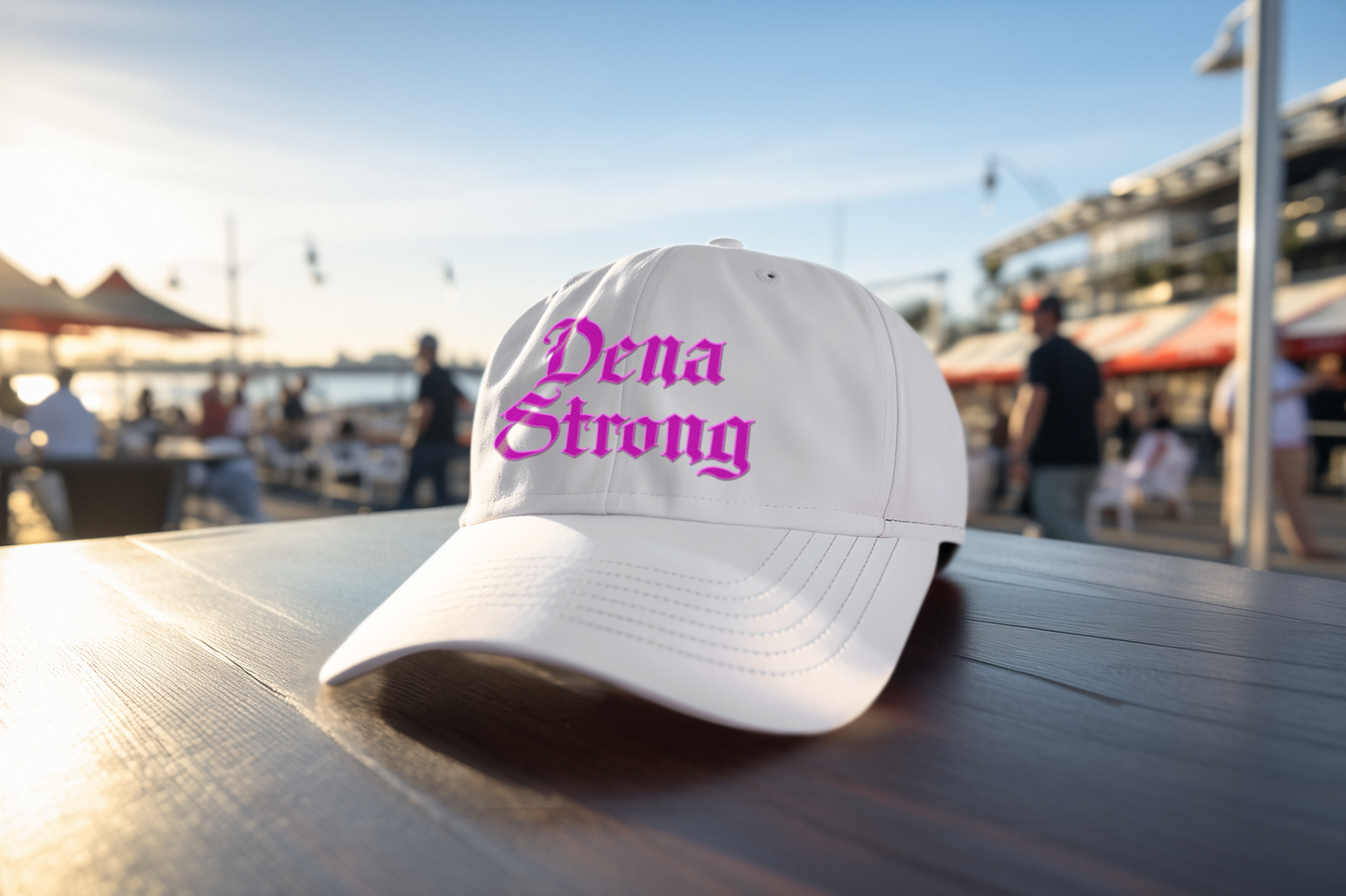 Dena Strong Dad hat in white with bright pink custom embrpoidery