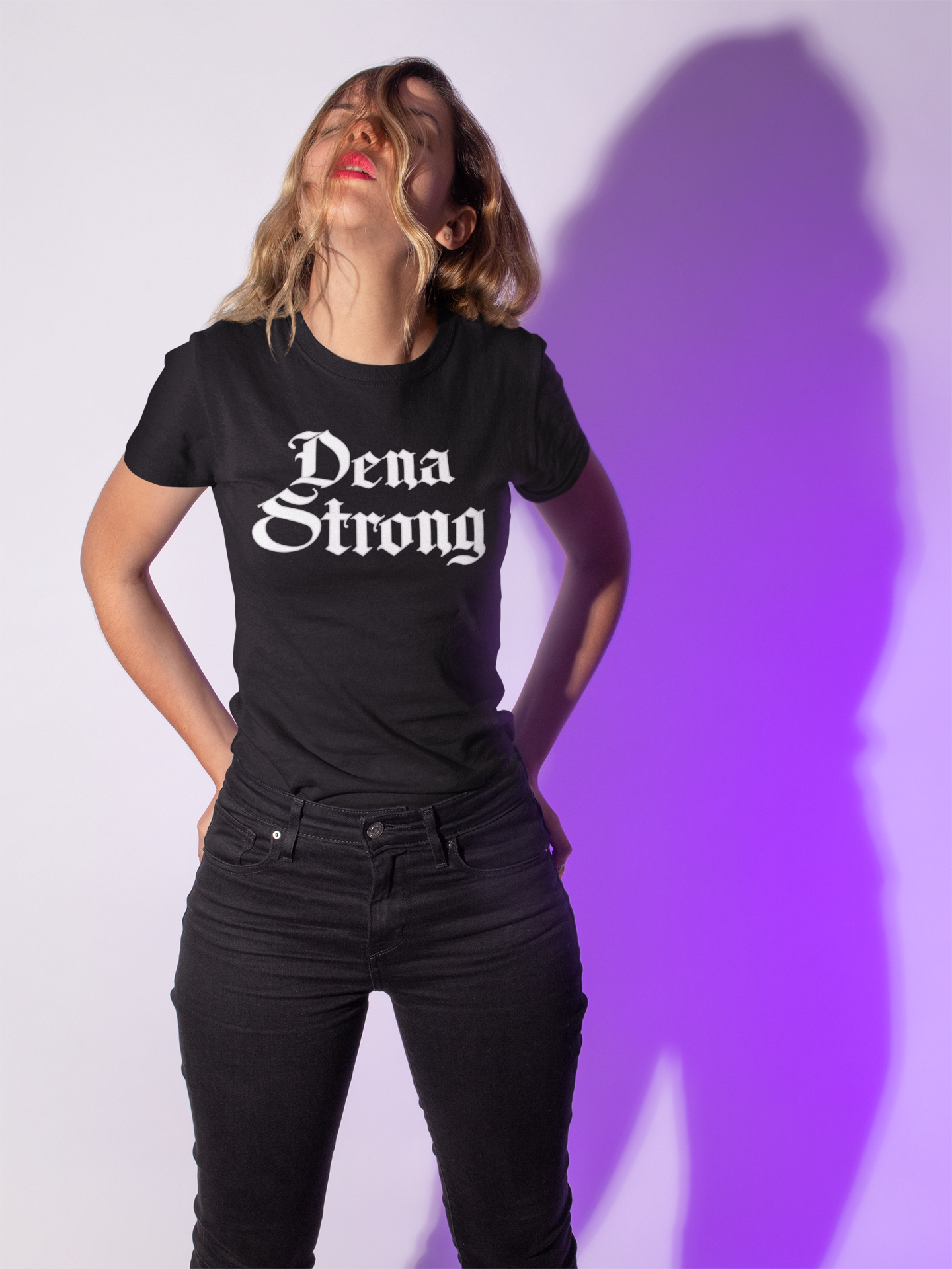 Dena Strong black short sleeve T-shirt w/ DTG white print